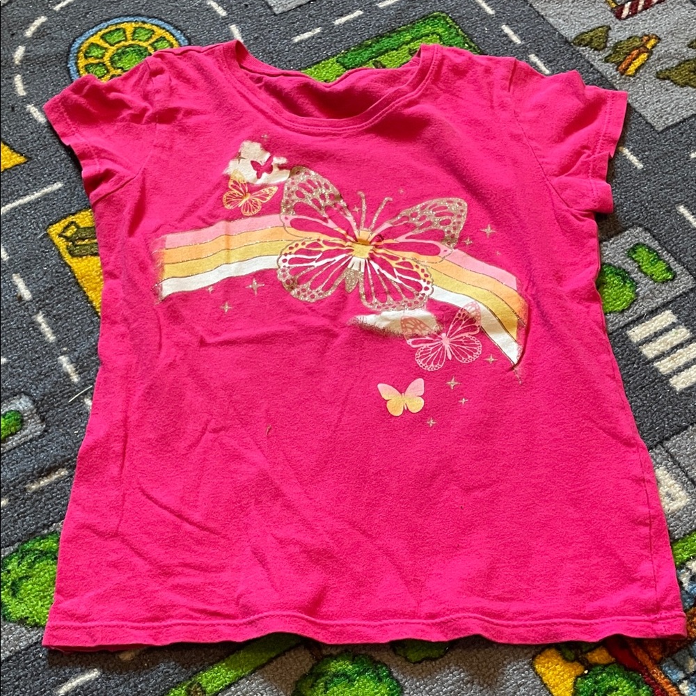 The Children's Place Hot Pink Butterfly & Rainbow Tee